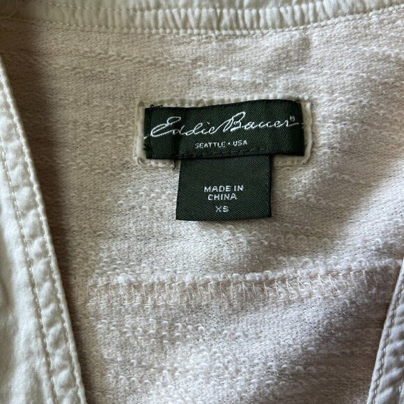 Eddie Bauer Oatmeal Ruffle & Raw Edging Button Down Cardigan Top - Picture 4 of 11